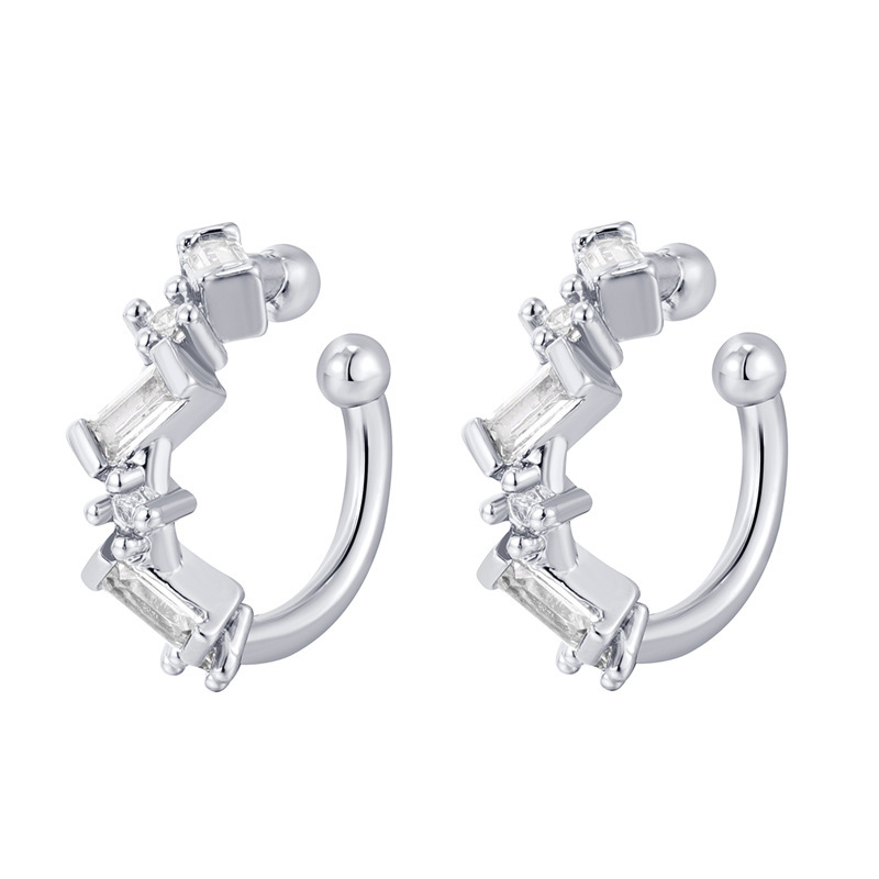 Minimalist Zircon Earrings Women's Set Simple Pierced Hoop Clip-on Earrings Jewelry Accessories