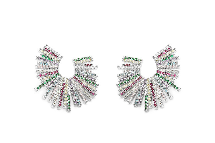 Exaggerated Geometric Mixed Color Zircon Inlaid Gold Plated Earrings Fashionable Personality U-Shaped Jewelry Accessories