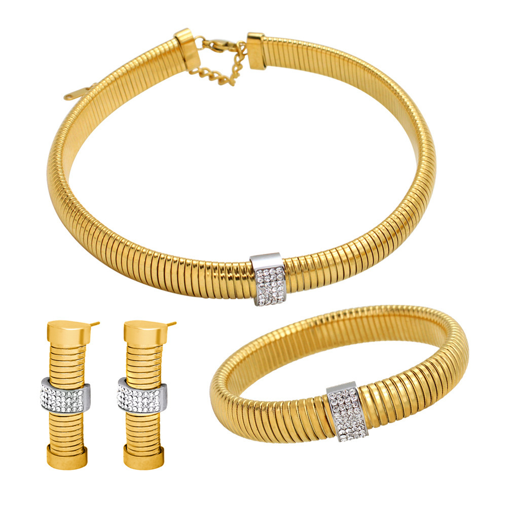 18K Gold 304 Stainless Steel PVD Coated Zircon Geometric Waterproof Non Tarnish Simple Style Cable Chain Bracelets Earrings Necklace For Women's