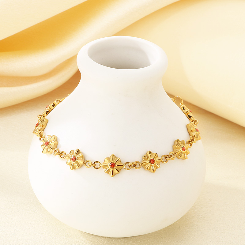 Minimalist Design 304 Stainless Steel Twelve Colors Four-Pointed Star Vacuum Electroplated 18K Real Gold Rhinestone Simple High-End Accessories Hand Jewelry