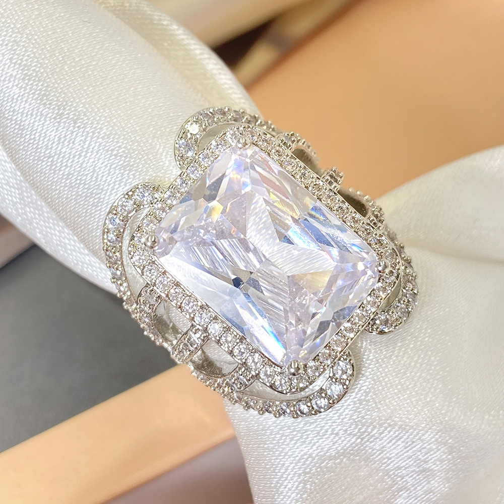 Luxury Super Large Princess Rectangular Ring Copper Plating 18K Jinhao Full Diamond Zircon Women's Bracelet Full Diamond Design Exquisite