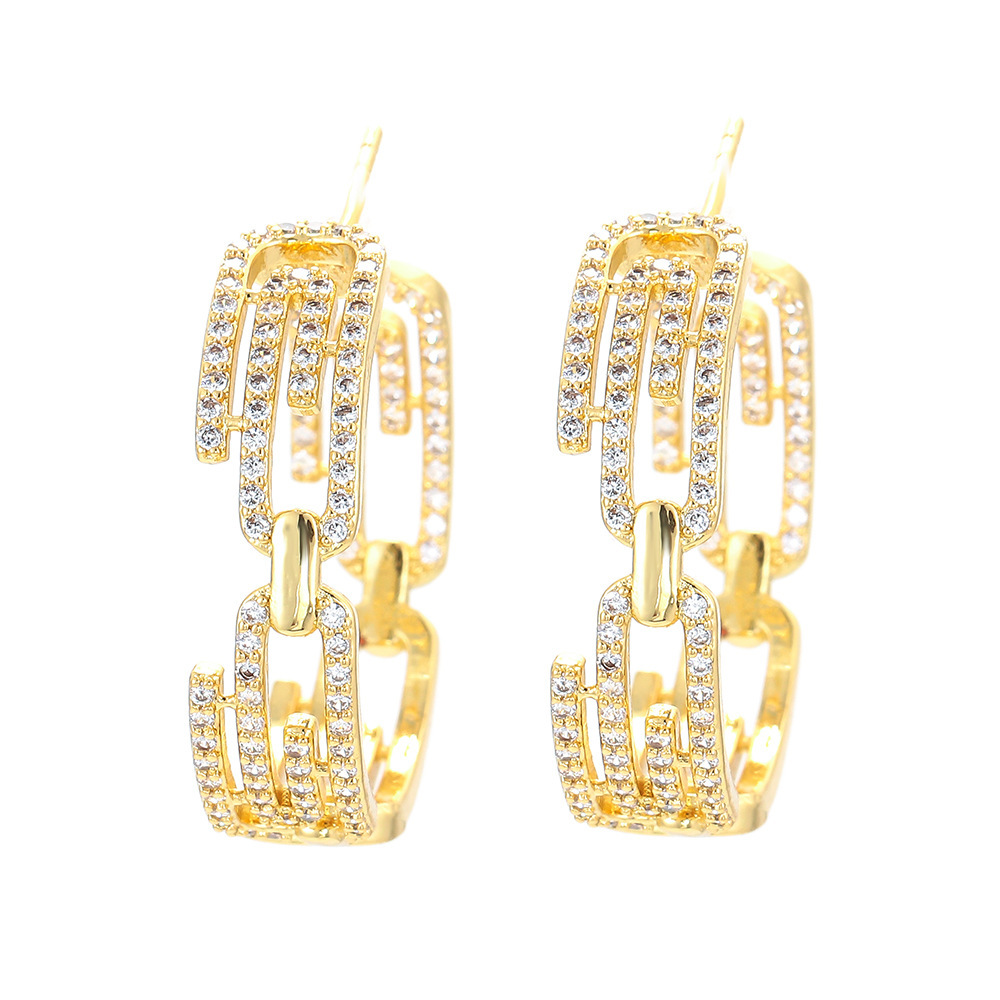 Wholesale Jewelry Zircon Paper Clip Hollow Copper Earrings Nihaojewelry