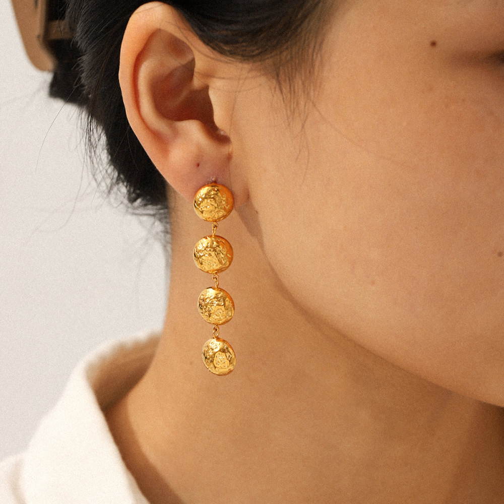 INS Style Round Hammered Pattern Stainless Steel Earrings Tassel Ear Accessories Versatile 18K Gold Titanium Steel Jewelry For Women