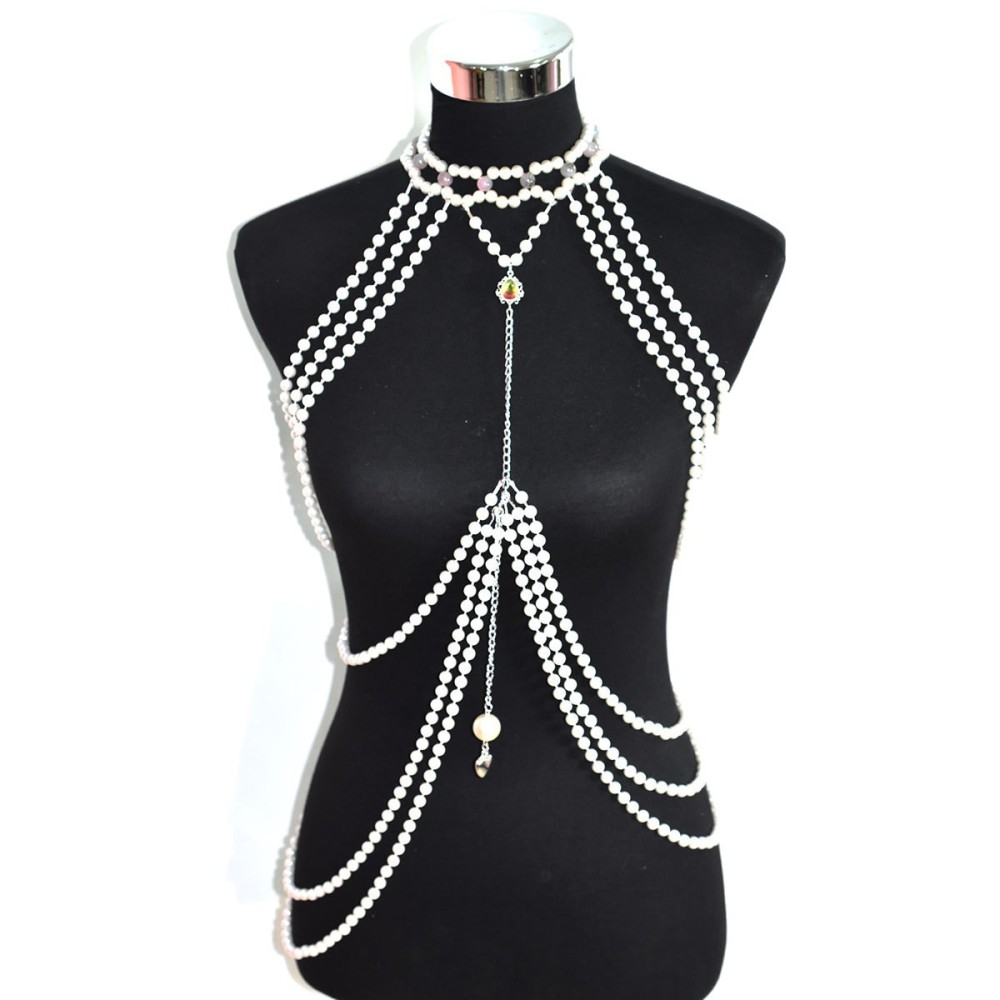 Classic Long Pearl Dress With Heart Pendant Artificial Crystal Accessories Women's Party Banquet Body Chain Original Design