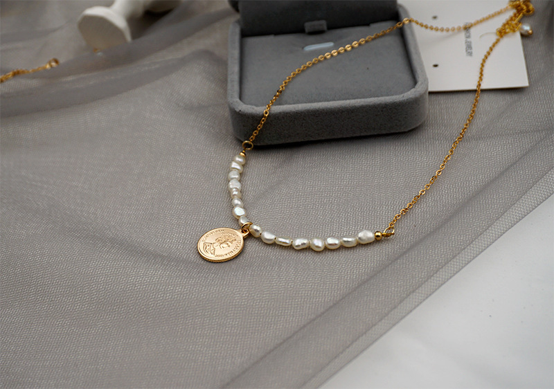 Bohemian Irregular Freshwater Pearl Necklace Accessories Vintage Coin Heart Cross Women's Collarbone Chain Women's Jewelry