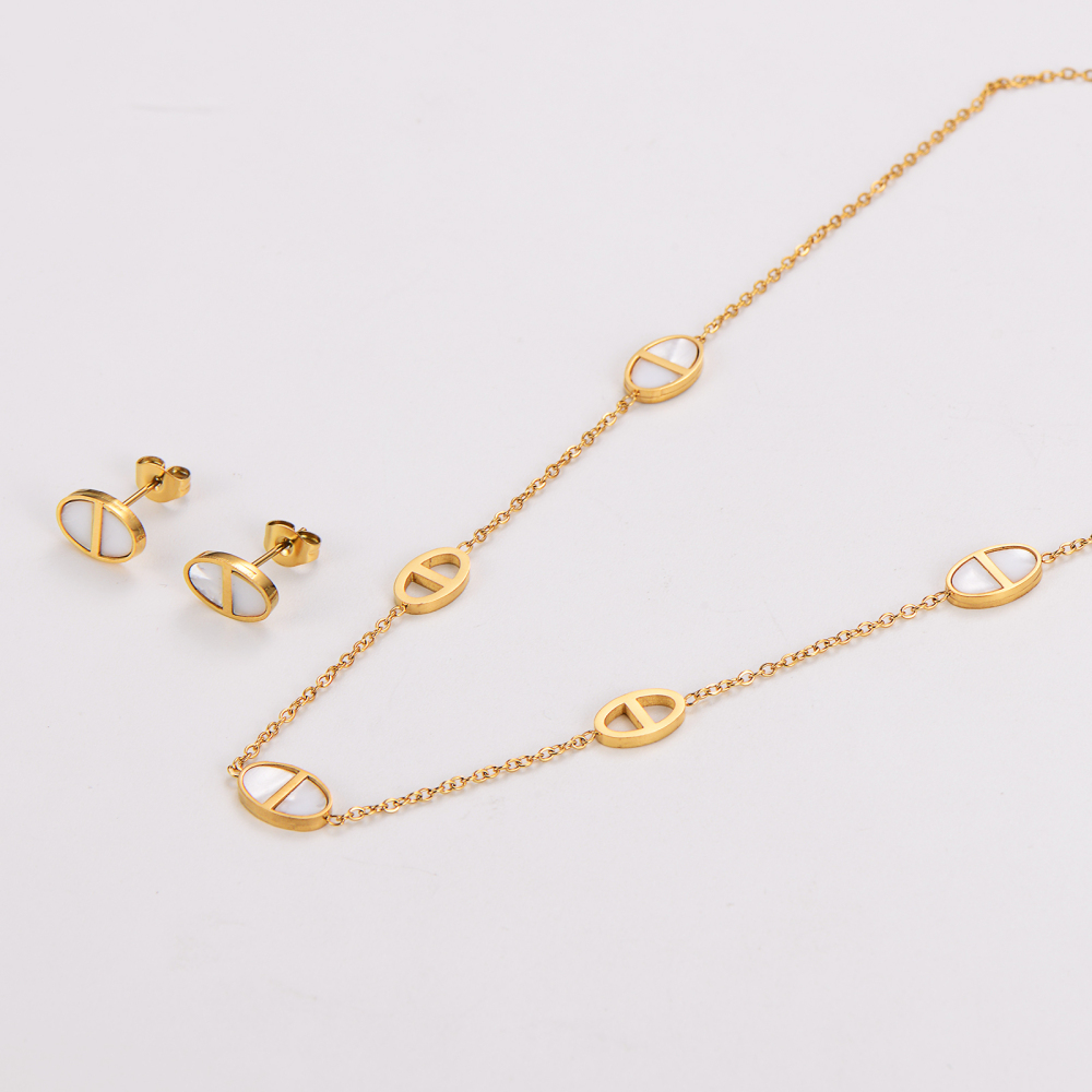 AML New Version Simple Versatile New Style White Shell Stainless Steel Collarbone Chain And Earrings Ins High-End Feel Women's Set Accessories