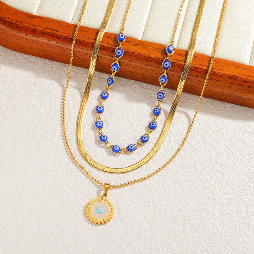 18K Gold Plated Long Necklace Stainless Steel Material Multi-layer Devil's Eye Sweater Chain Jewelry Accessories For Women