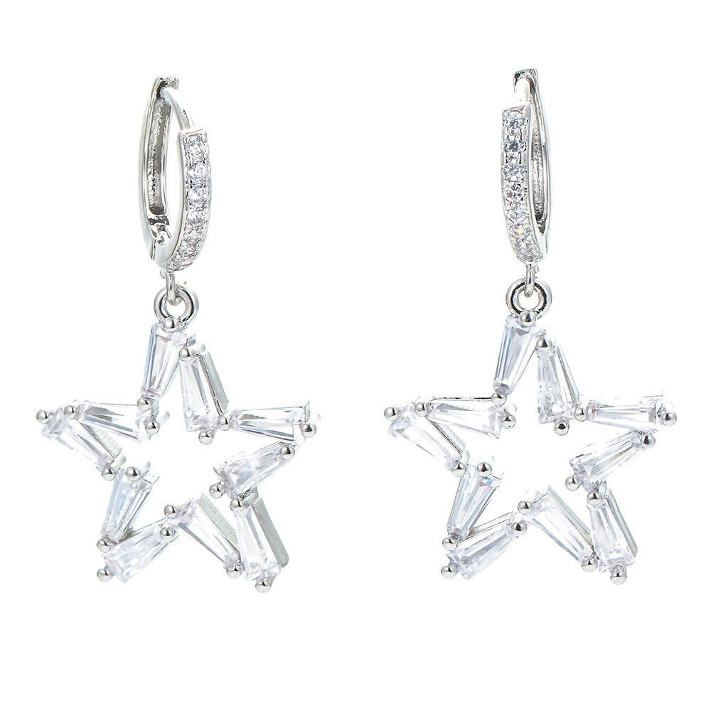 Fashion Pentagram Plating Copper Zircon Copper Earrings