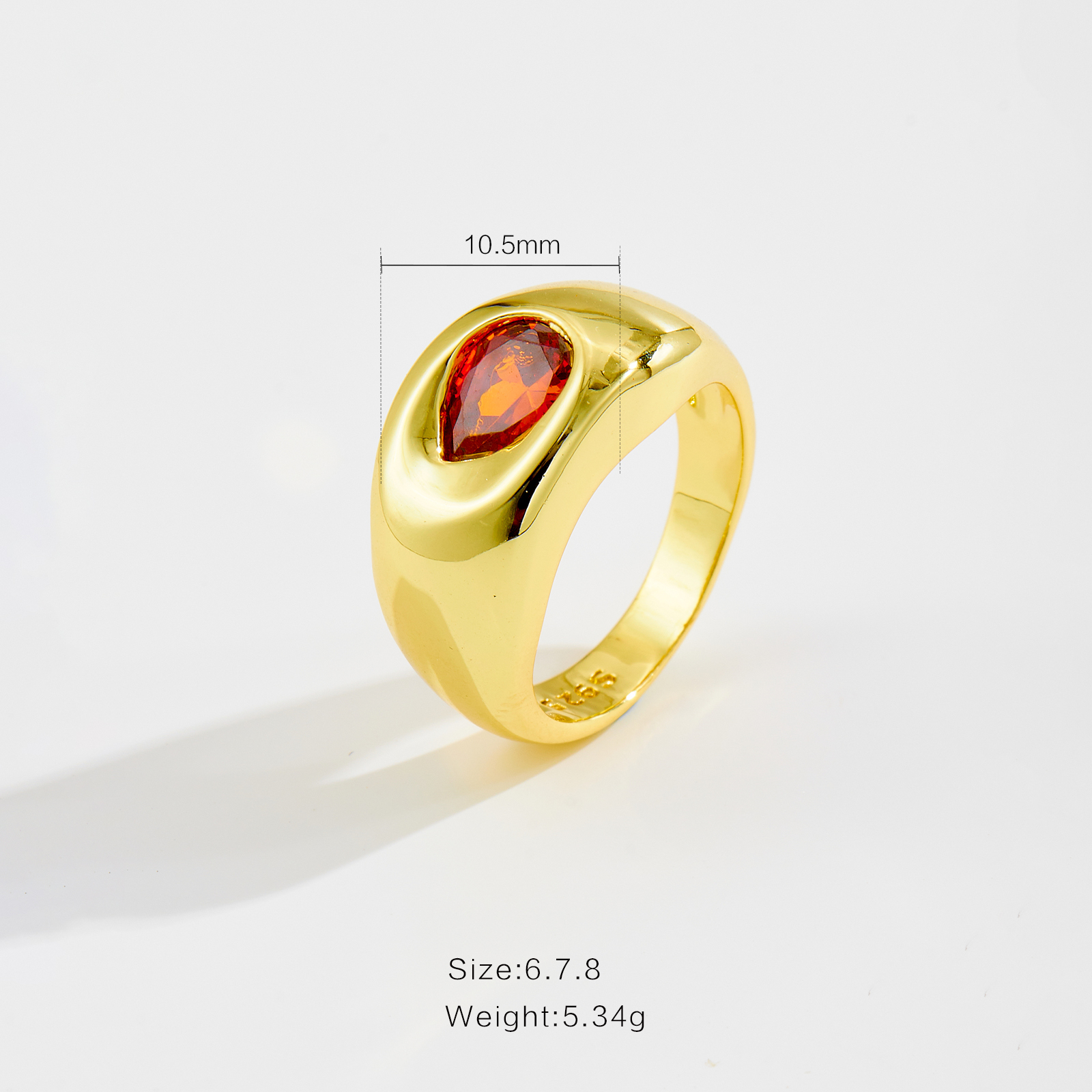 Elegant European Design Pear Shaped Zircon Ring Vintage Style Gold Plated 18K Yellow Gold Simple Fashion Women's Ring