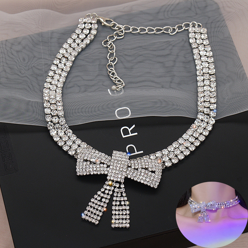 Jewelry Accessories Sexy Full Diamond Large Bow Necklace Choker Diamond For Women