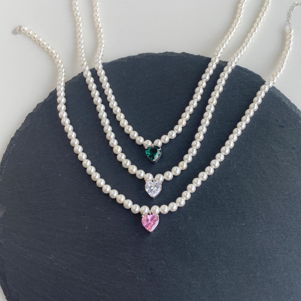 925 Sterling Silver Beaded Heart Shape Necklace