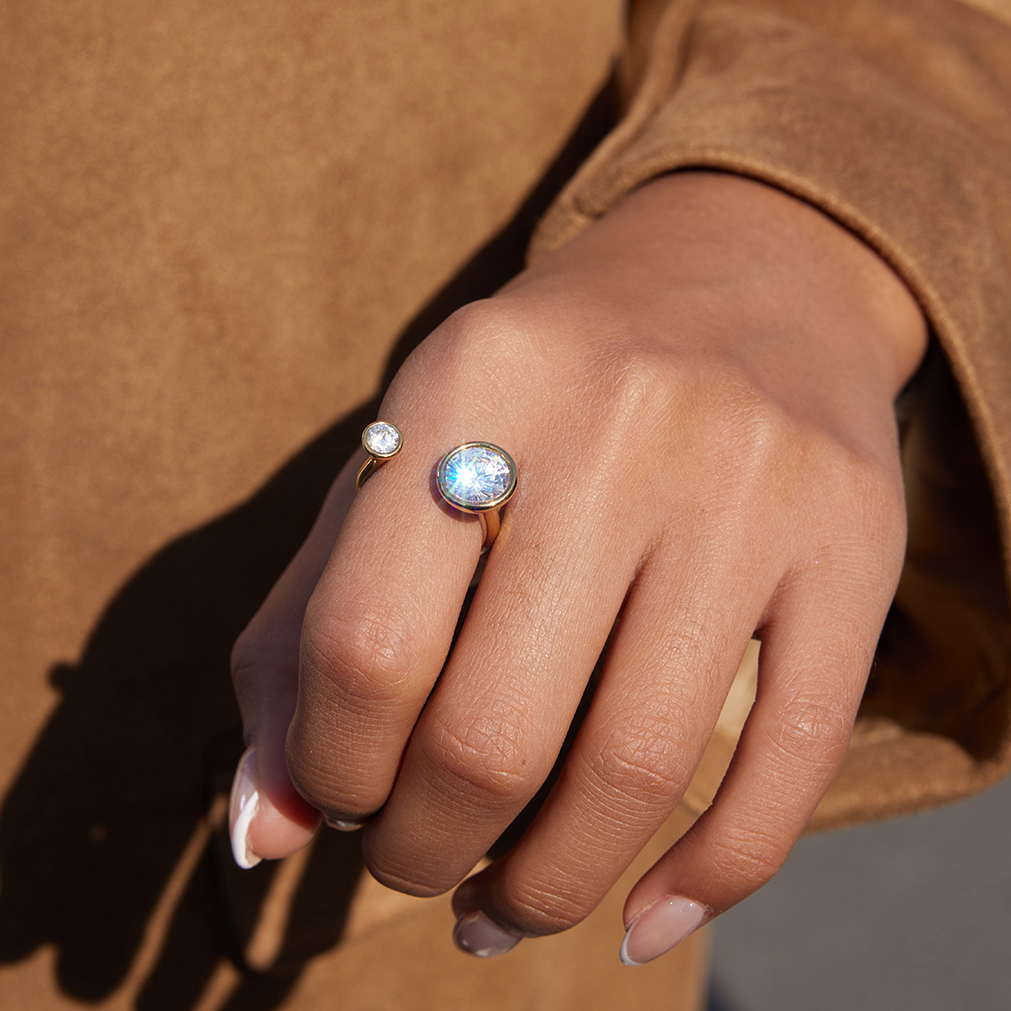 Women - Classic Style / 18K Gold 304 Stainless Steel + Zircon / With White Zircon Linear Open Ring Geometric Asymmetric Plated 18K Real Gold Vacuum Electroplating (In Furnace) Elegant