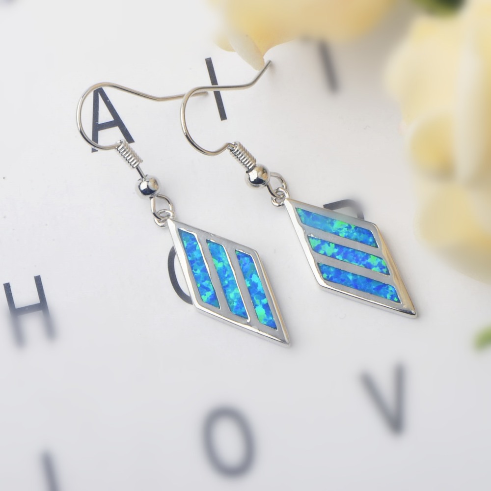 Delightful Diamond Shape Opal Earrings For Girls Cute Simple Style Copper Jewelry Accessories Tiktok Hot Sale