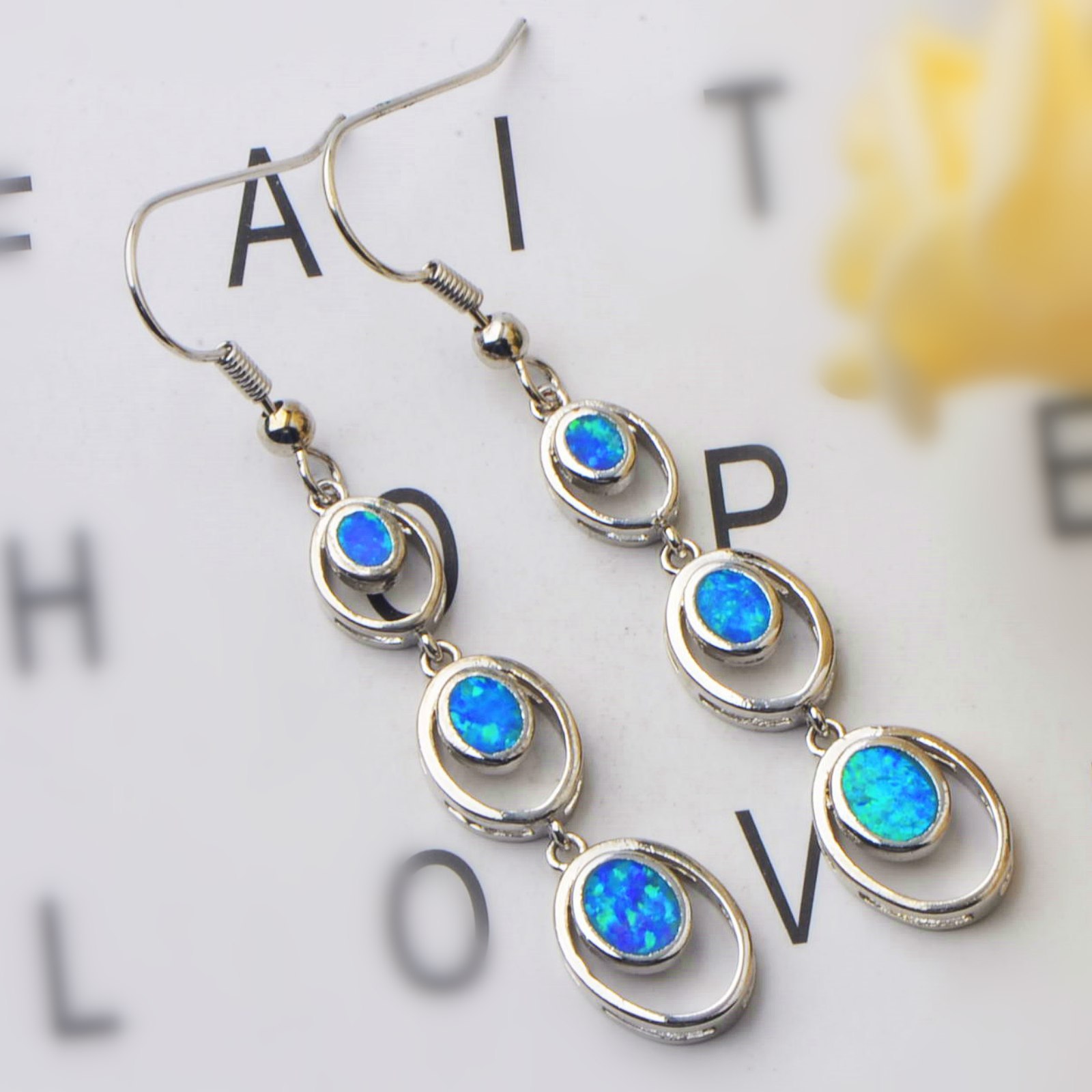 Simple Round Opal Dangle Earrings  Style TikTok Ins Fashion Peruvian Opal Drop Earrings Jewelry Accessories