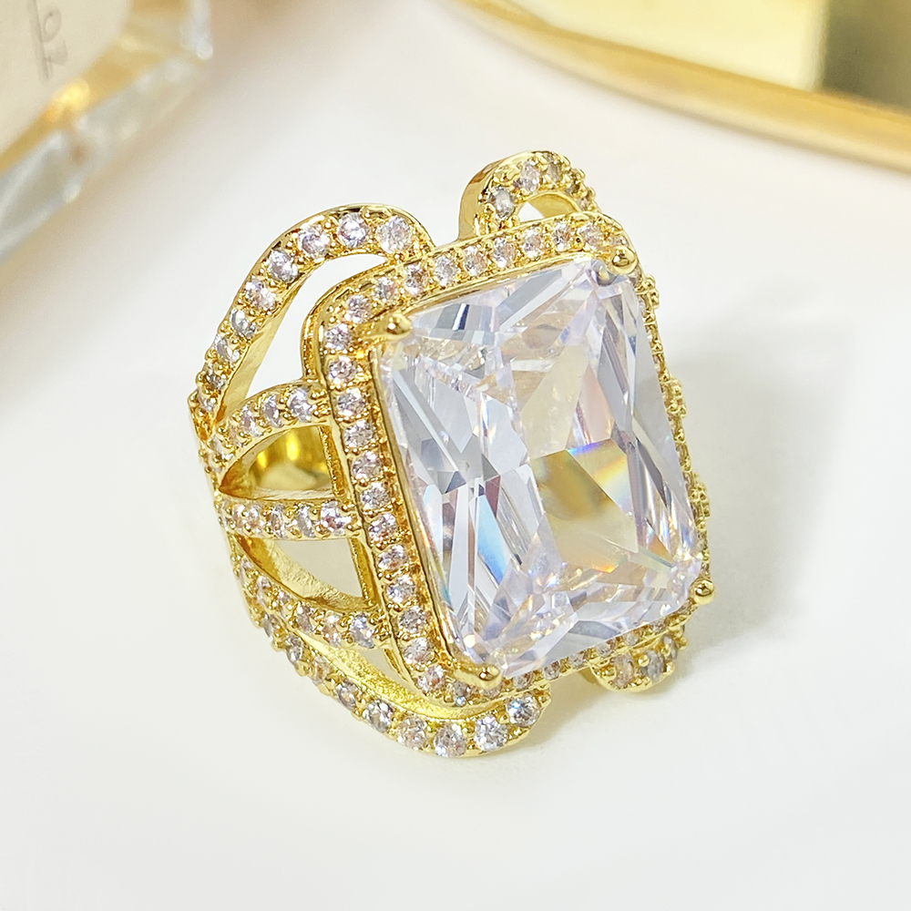 Luxury Super Large Princess Rectangular Ring Copper Plating 18K Jinhao Full Diamond Zircon Women's Bracelet Full Diamond Design Exquisite