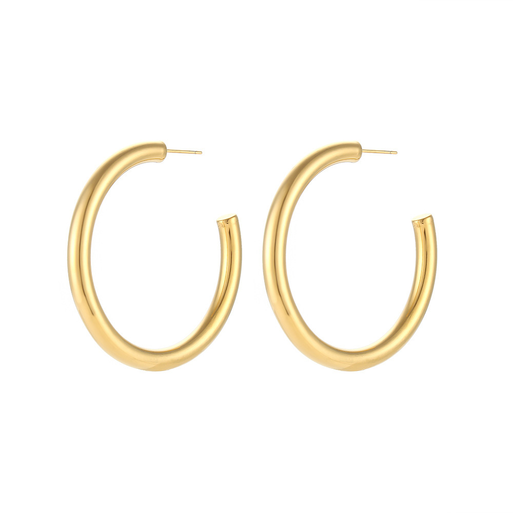 PVD Coated Real Gold Plated 18K Gold C Shape 304 Stainless Steel Fashion Waterproof Non Tarnish Earrings