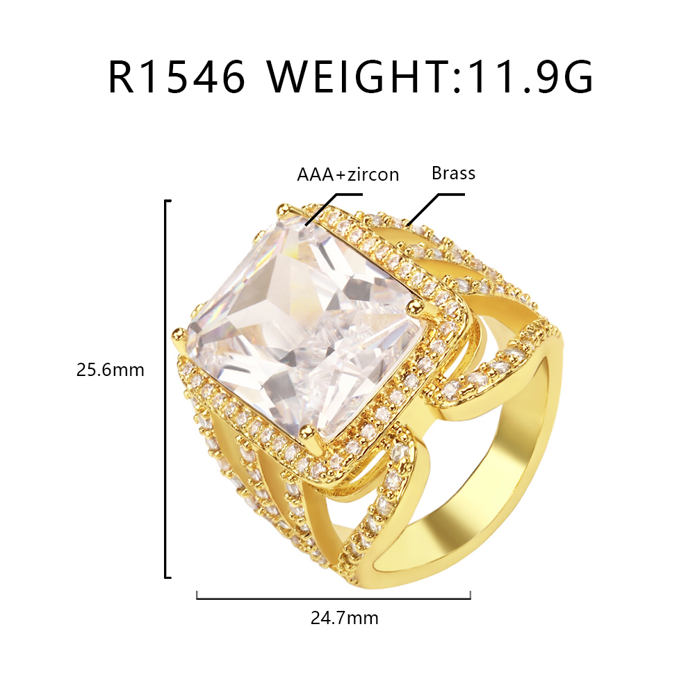 Luxury Super Large Princess Rectangular Ring Copper Plating 18K Jinhao Full Diamond Zircon Women's Bracelet Full Diamond Design Exquisite