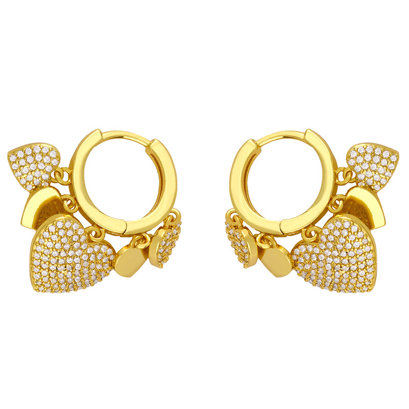 Heart Plating Copper Artificial Gemstones 18k Gold Plated Earrings