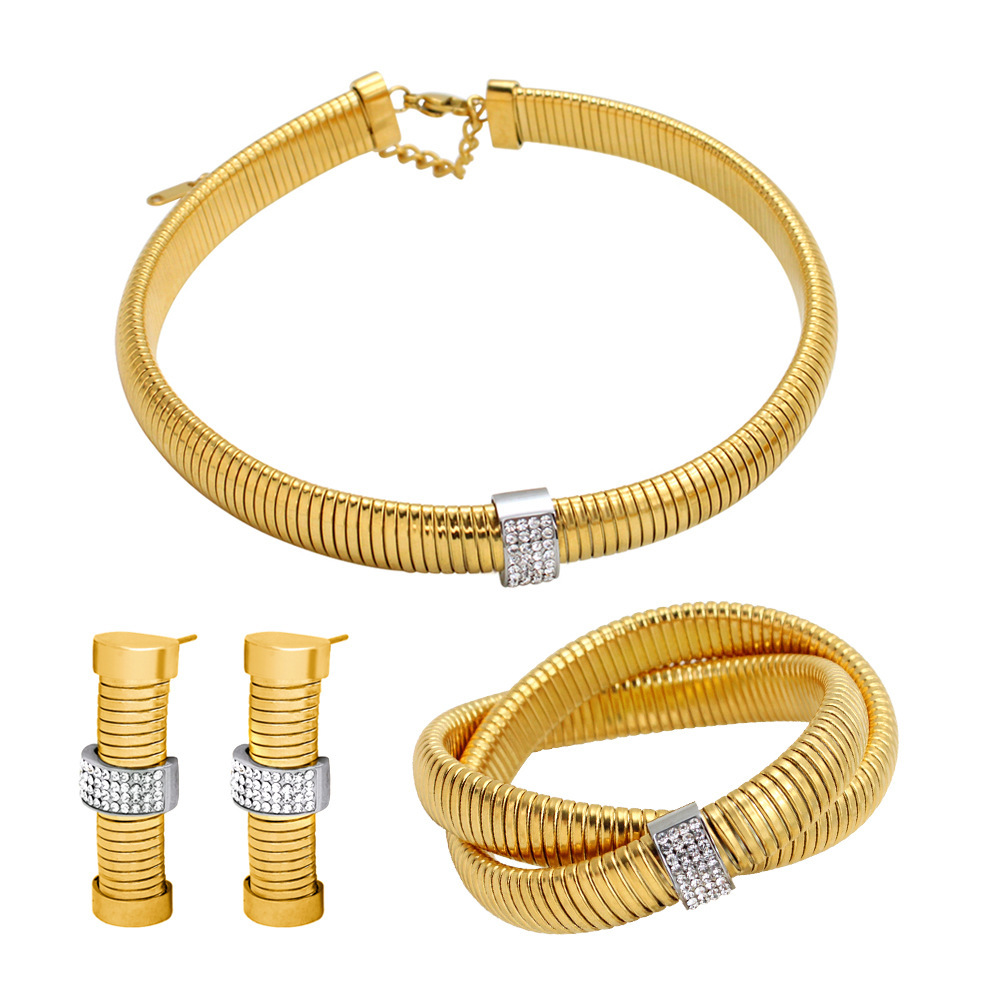 18K Gold 304 Stainless Steel PVD Coated Zircon Geometric Waterproof Non Tarnish Simple Style Cable Chain Bracelets Earrings Necklace For Women's