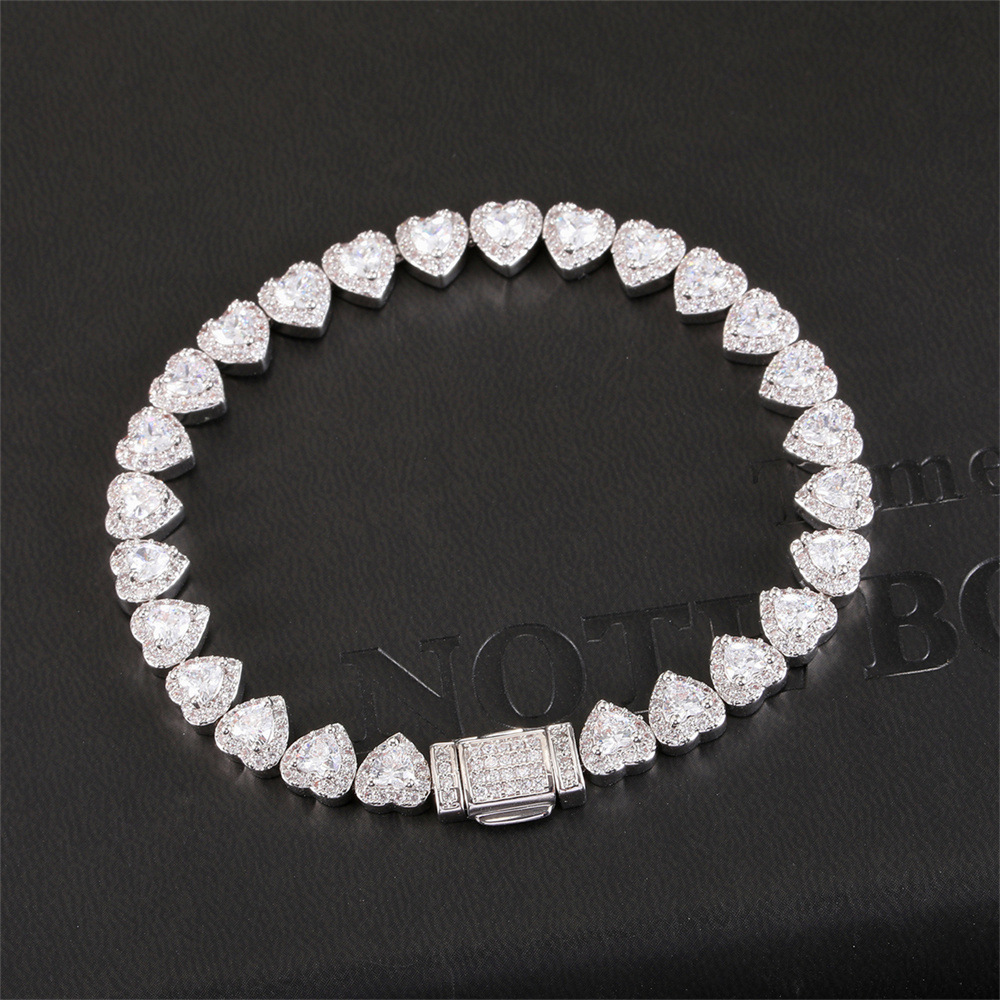 Fashionable Unisex 7mm Heart Shaped Zirconia Necklace Luxury Style Spring Buckle Ice Sugar Chain Accessory For Men And Women
