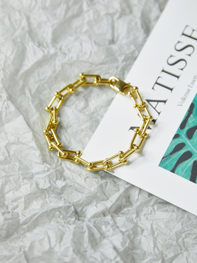 PVD Coated Real Gold Plated 18K Gold U Shape 304 Stainless Steel Fashion Waterproof Non Tarnish 304 Stainless Steel Bracelets