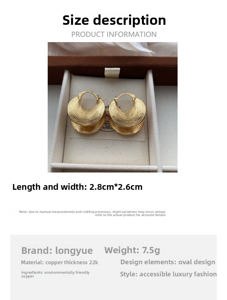 Sexy Large Earrings Trendy Street Style Retro Exaggerated Brass Plated Gold Geometric Pattern Women's Jewelry Fashion Accessories