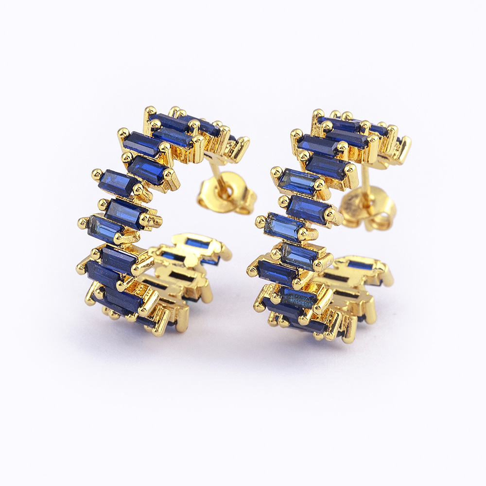 18K Gold Plated Fashionable Irregular Square Zircon Earrings For Women Elegant Copper Alloy Jewelry Accessories