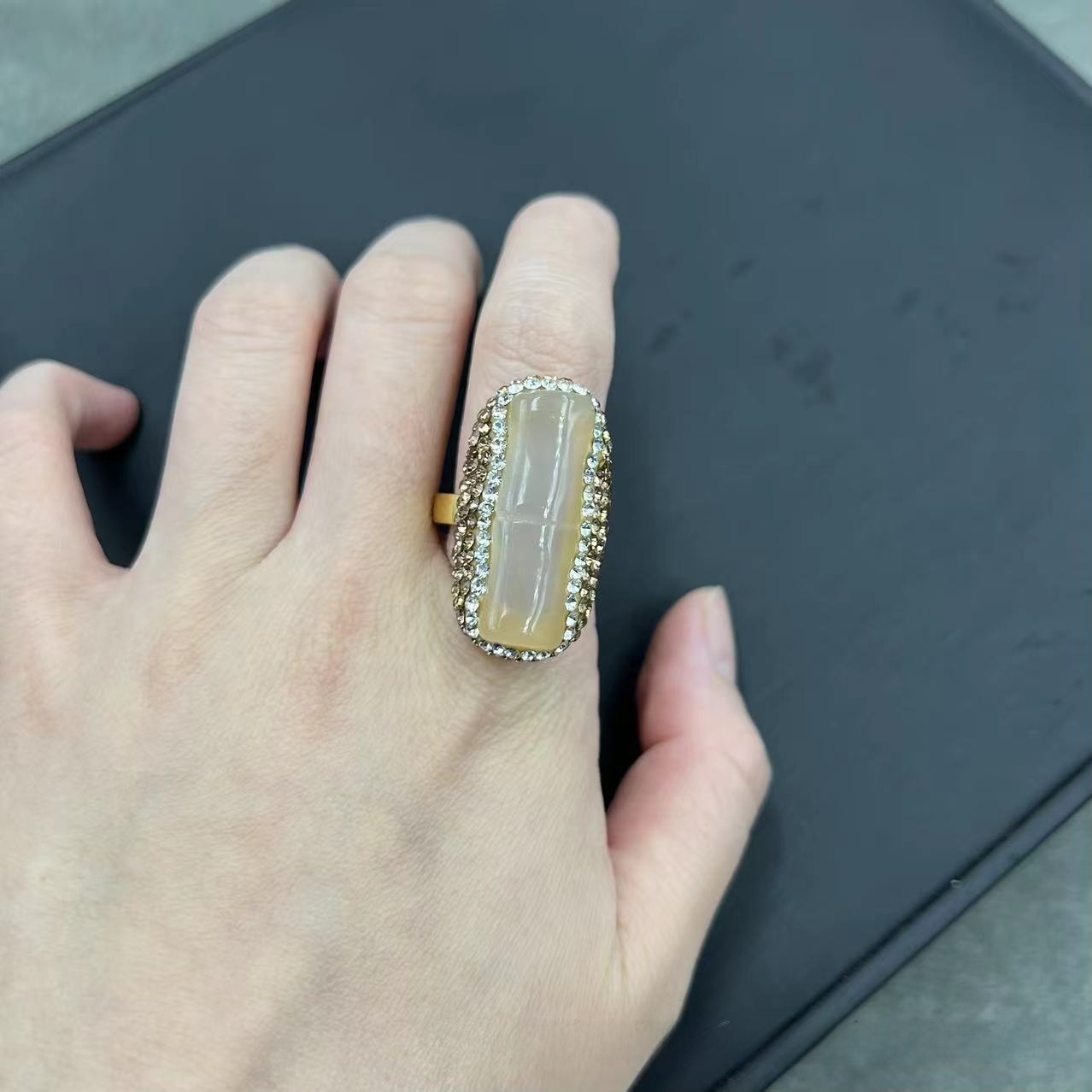 Handmade Natural Agate Bamboo Lucky Three-Piece Set Ethnic Style Czech Crystal Induction Wearing Accessories Luxury Copper