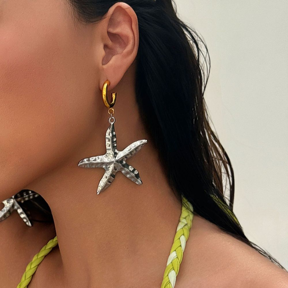 Exaggerated Vacuum Plated Titanium Steel Hip Hop Starfish Pendant Earrings Casual Style Women's Jewelry Accessories