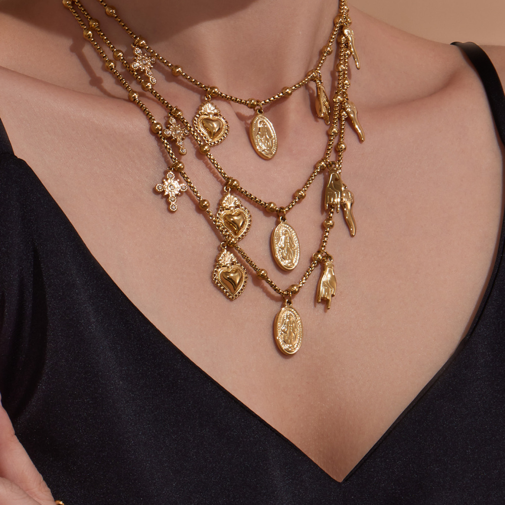 Stainless Steel DIY Multi-Parts Pendant Necklace Cross Heart Oval Jewelry Accessories 18K Gold Plated Versatile Jewelry