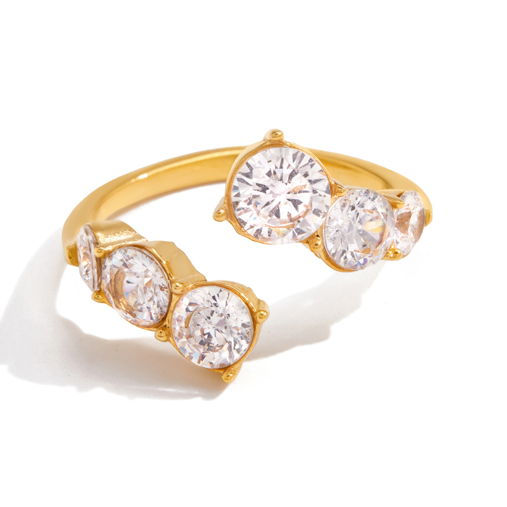 Women's Classic Style 18K Gold Stainless Steel + Zircon Round White Zircon Adjustable Open Ring