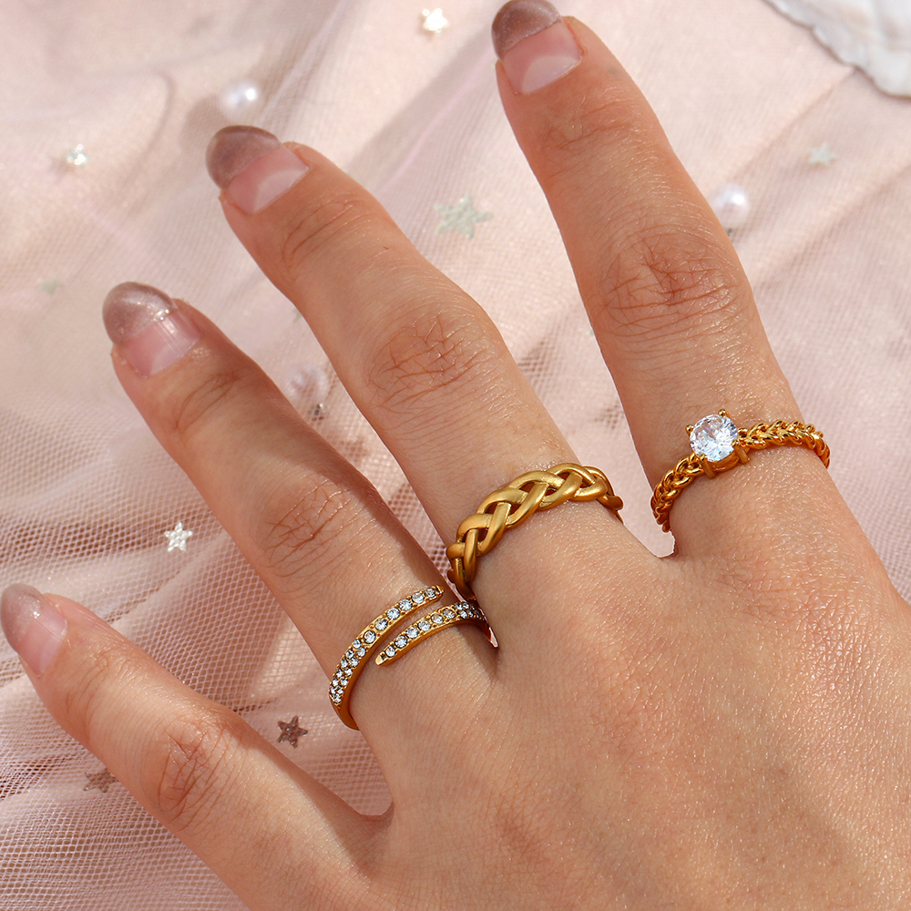PVD Coated Real Gold Plated 18K Gold Geometric 304 Stainless Steel Fashion Waterproof Non Tarnish Open Ring