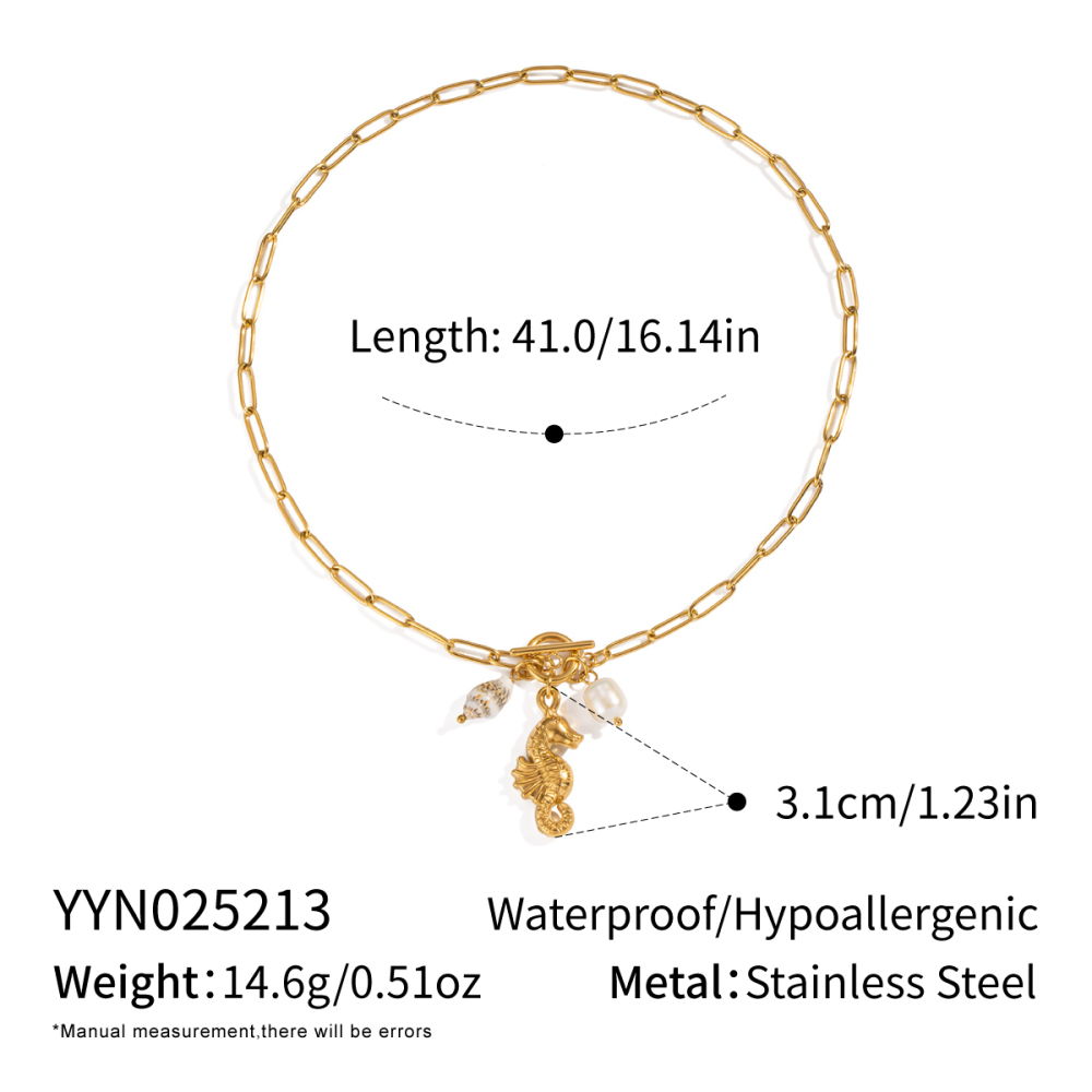 Titanium Steel 18K Gold Plated Shell Horse Conch Necklace Beach Vacation Accessories Luxury Feel Polished Pendant Women's Jewelry