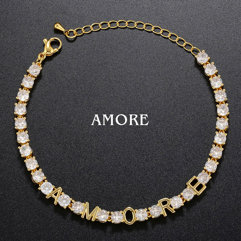 Luxurious Letter Copper Plating Zircon Women's Bracelets Necklace