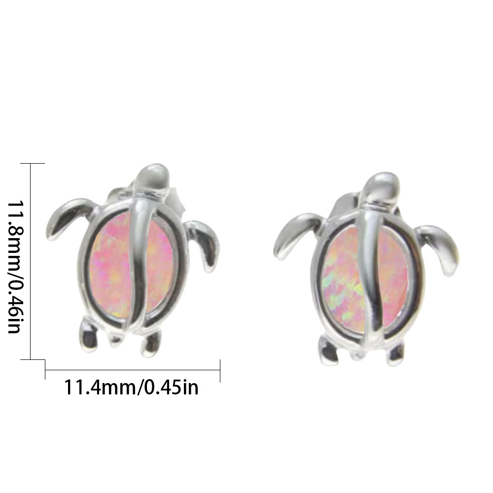 Adorable Pink Opal Turtle Earrings For Girls Trendy Geometric Pattern Holiday Style Copper Jewelry Accessories