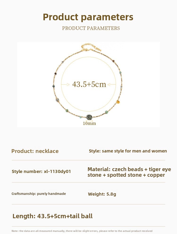 Ins Style Natural Stone Beaded Necklace Non-fading Sweater Chain Women's Vintage Accessories Autumn Winter Tiger Eye Stone Jewelry