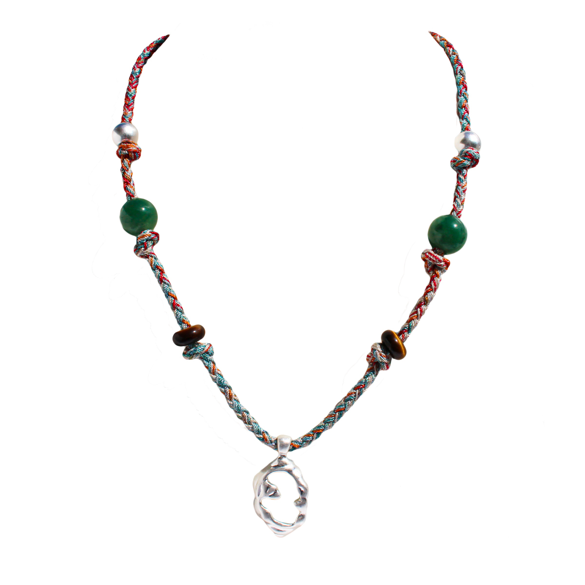 Handmade Colorful Beaded Natural Stone Necklace Liquid Silver Pendant Tiger Eye Stone Bracelet For Ladies Beach Vacation Style Accessories