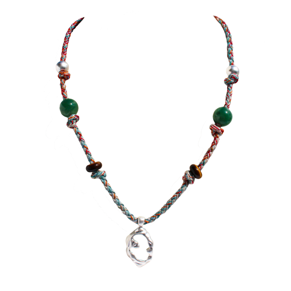 Handmade Colorful Beaded Natural Stone Necklace Liquid Silver Pendant Tiger Eye Stone Bracelet For Ladies Beach Vacation Style Accessories