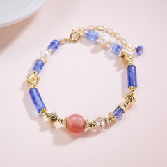 Blue Natural Stone Salt Source Lantian Smoky Rain Bracelet 14cm 4cm