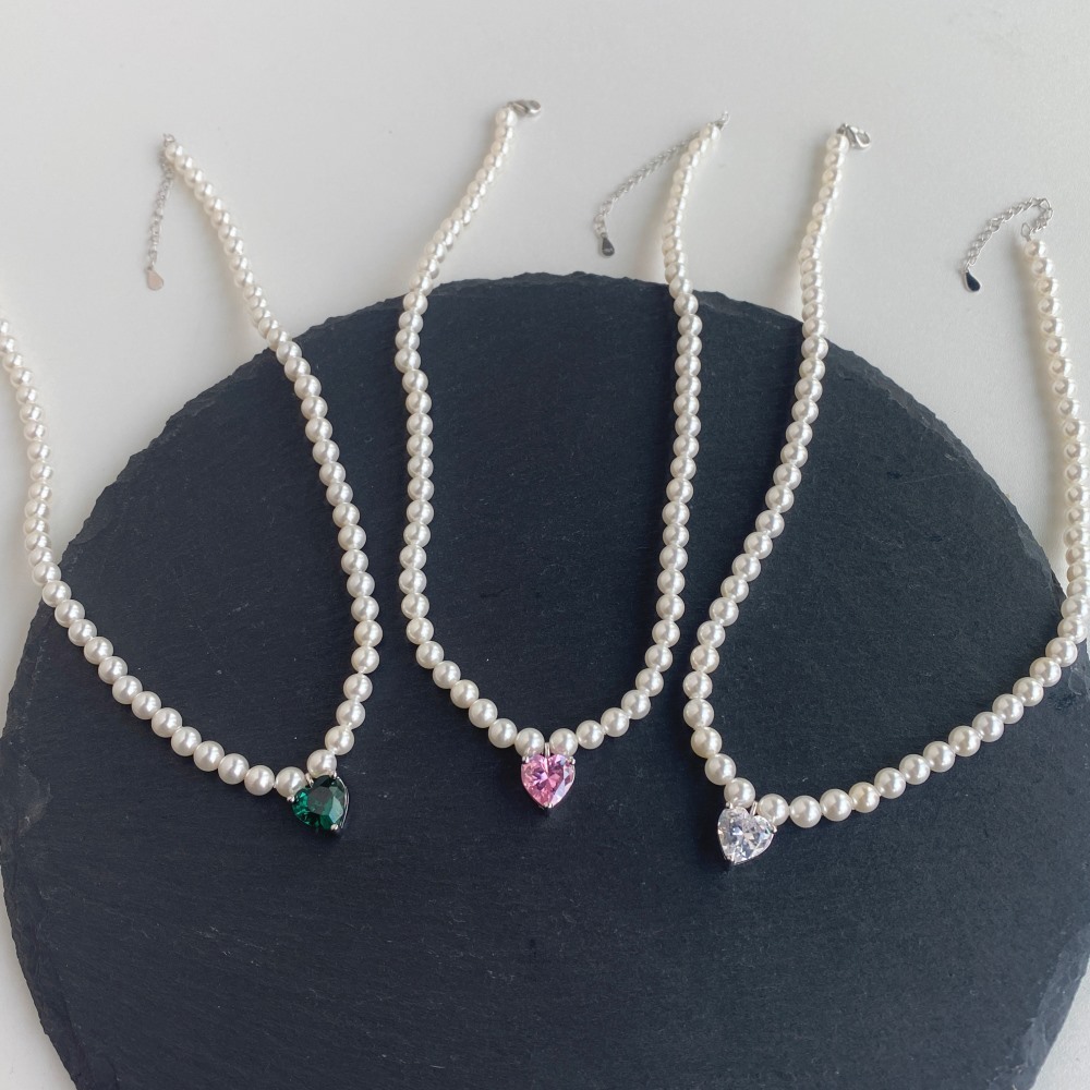 925 Sterling Silver Beaded Heart Shape Necklace