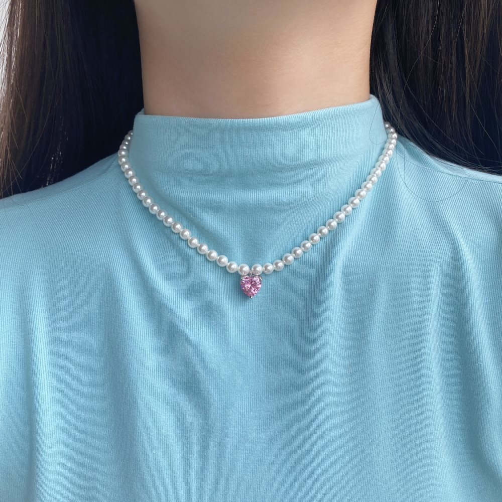 925 Sterling Silver Beaded Heart Shape Necklace