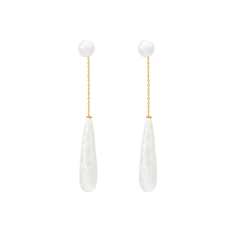 French Style Long Pearl Drop Earrings Pure Silver Cotton Waterdrop Design Unique Elegant Feminine Jewelry Accessories