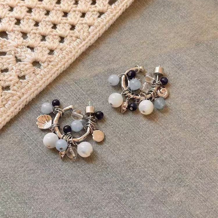 Natural Stone Shell Tassel Earrings Vacation Series Luxury Design Sensation Beads Dangle Earrings Versatile Fashion Accessories