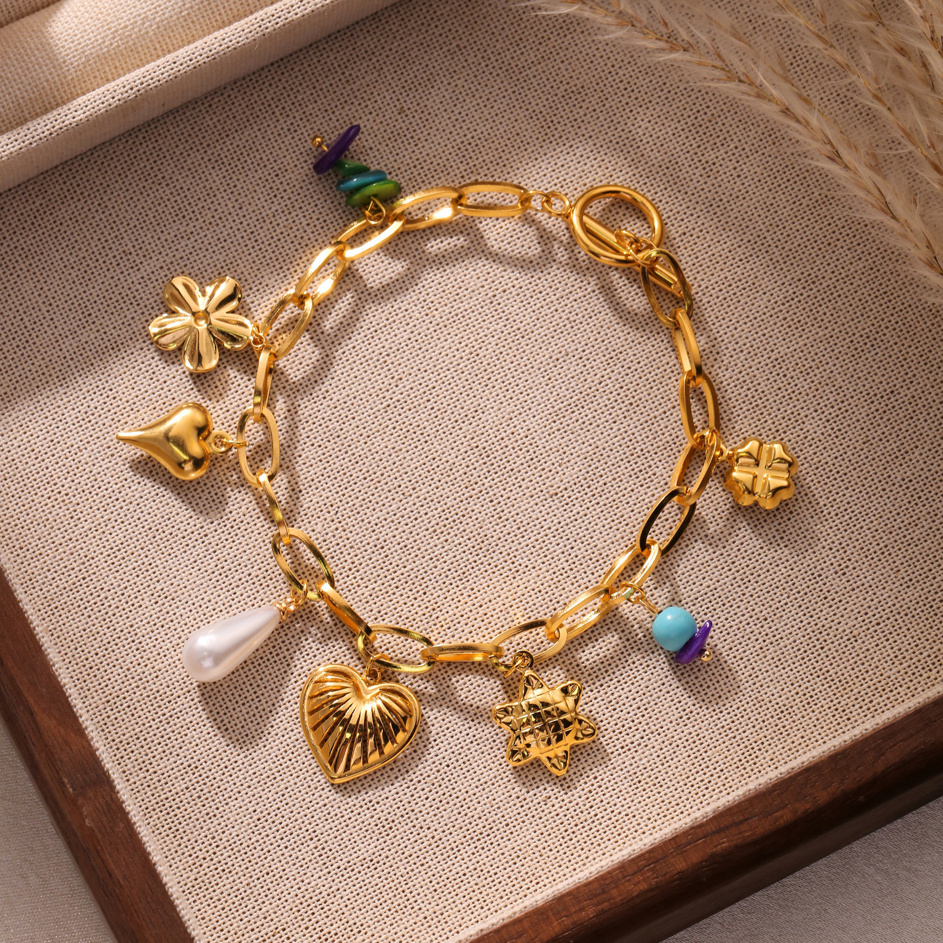 Best-Seller On  Vintage Court Style OT Buckle Multi-Element Flower Love Pendant Bracelet Special-Interest Design High-Grade Female