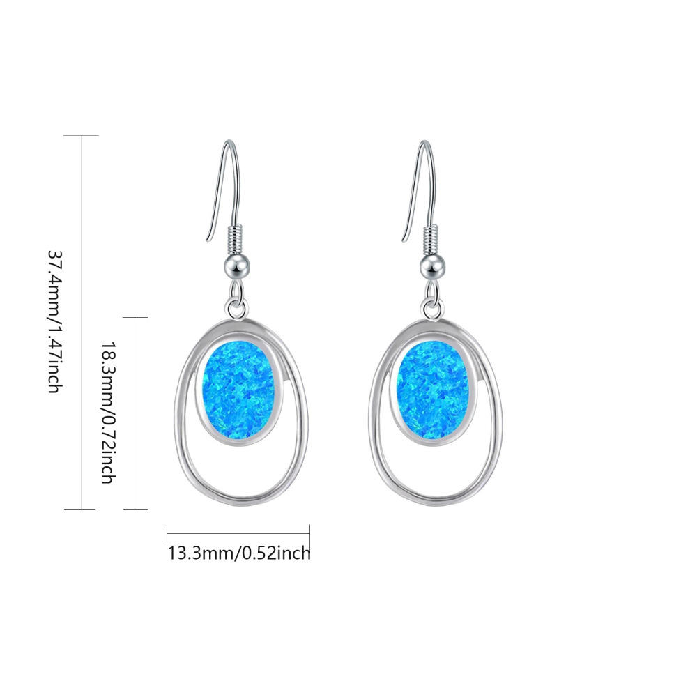 Oceanic Style Oval Opal Earrings For Girls Sweet Geometric Pattern Copper Jewelry Accessories TikTok Top Selling Ear Jewelry