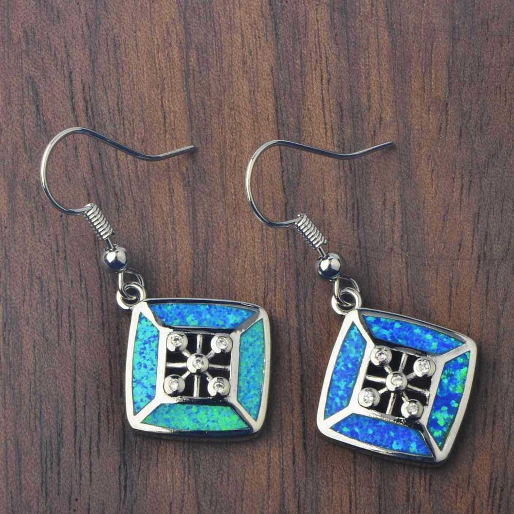 Hawaii Blue Women's Opal Earrings Simple Diamond Shape TikTok Ins European Style Jewelry Accessories Geometric Pattern Copper