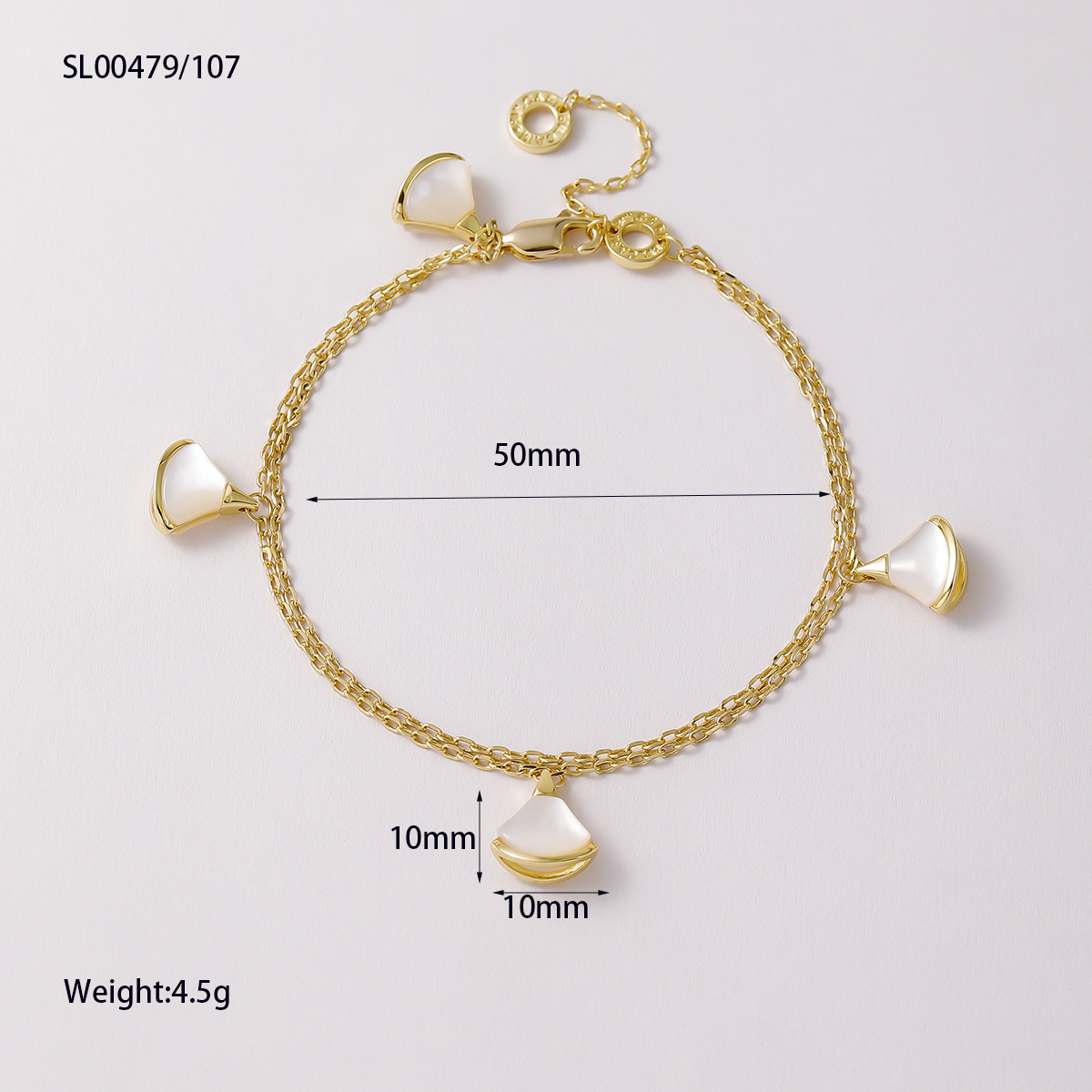 New Version Simple Fashion Commuting Water Plated Copper Geometric Pattern Hollow White Shell Heart Accessories Chain Bracelet Jewelry