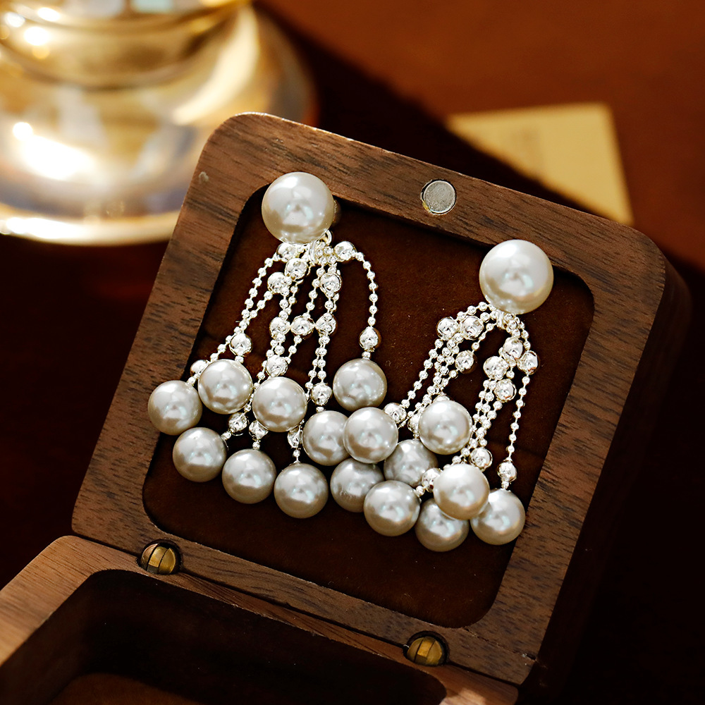Bohemian Style Pearl Flower Print Earrings Silver Plated Round And Hoop Shape Luxury Women's Fashion Jewelry Accessories