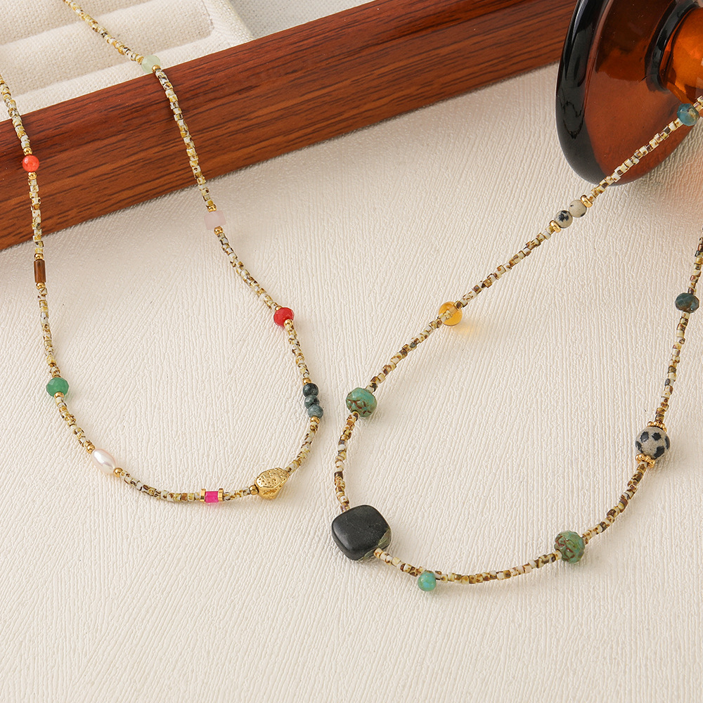 Ins Style Natural Stone Beaded Necklace Non-fading Sweater Chain Women's Vintage Accessories Autumn Winter Tiger Eye Stone Jewelry