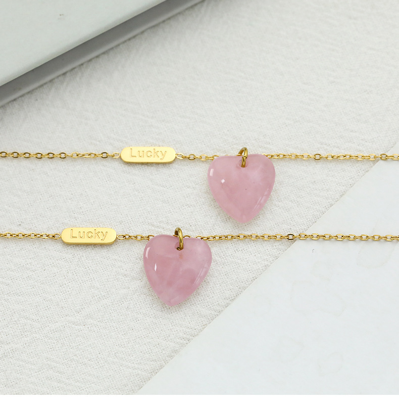 Wholesale Jewelry Fashion Heart Shape 304 Stainless Steel Natural Stone 18K Gold Plated Gold Plated Stainless Steel Necklaces